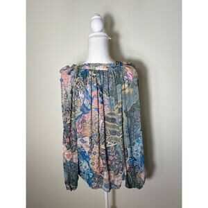Misa PINK AND BLUE Pattern Button Up Blouse Sz s